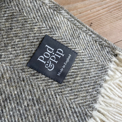 British Wool Herringbone Throw Vintage Grey