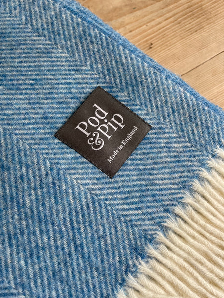 British Wool Herringbone Throw Peacock Blue