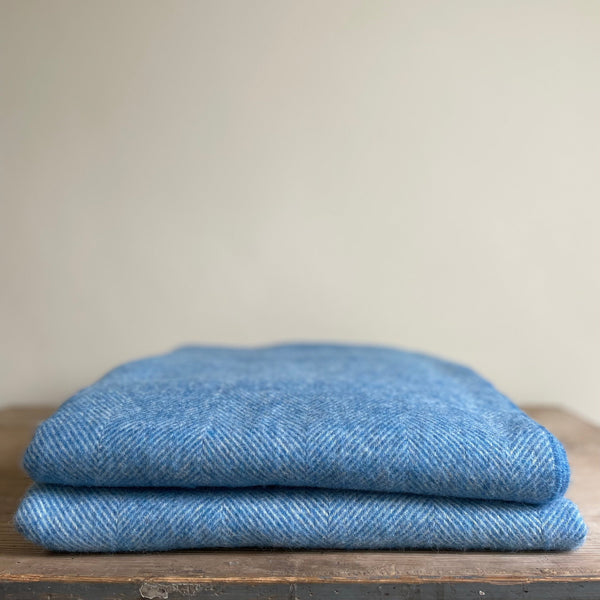 British Wool Herringbone Throw Peacock Blue