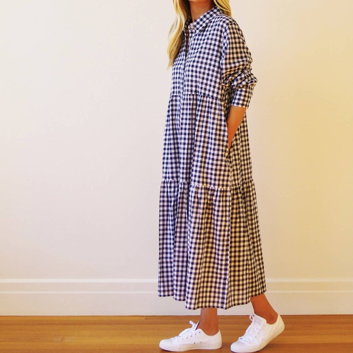 Cate Cotton Indigo & White Gingham Dress