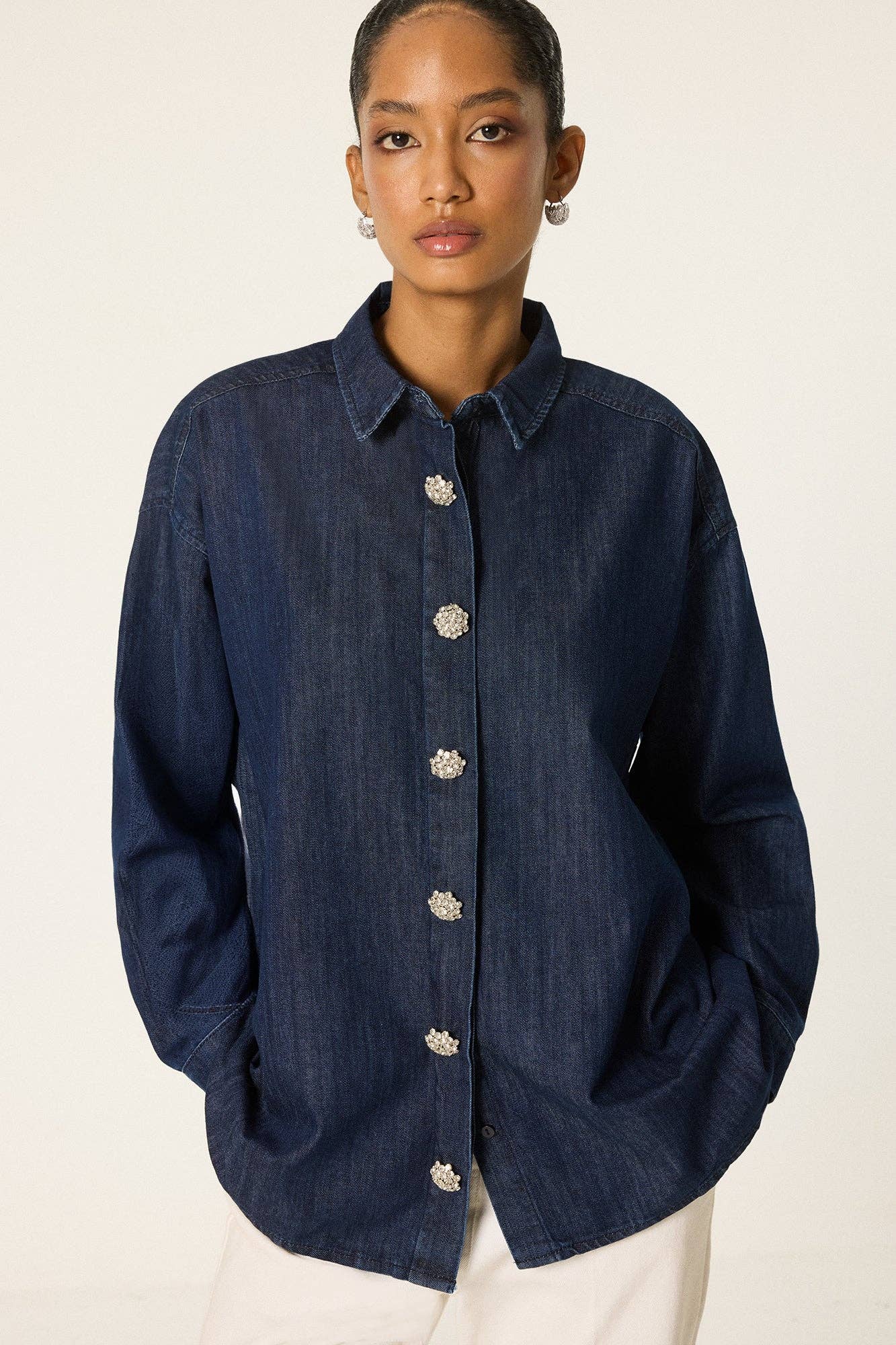 Jewelled Button Denim Shirt