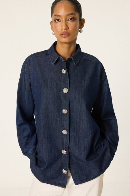 Jewelled Button Denim Shirt