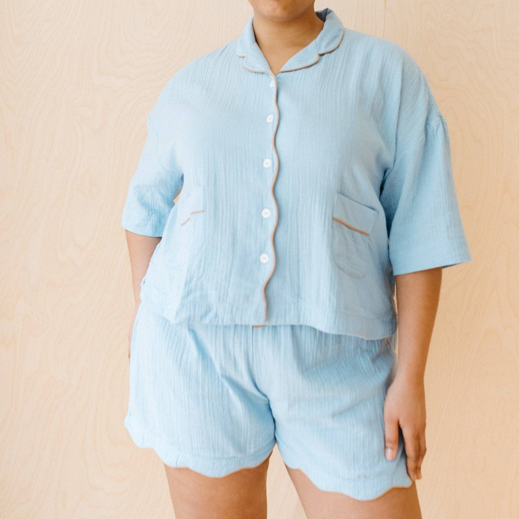 Blue Scallop Cotton Pyjamas