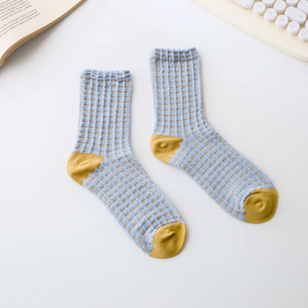 Women’s Cotton Waffle Crew Socks Blue