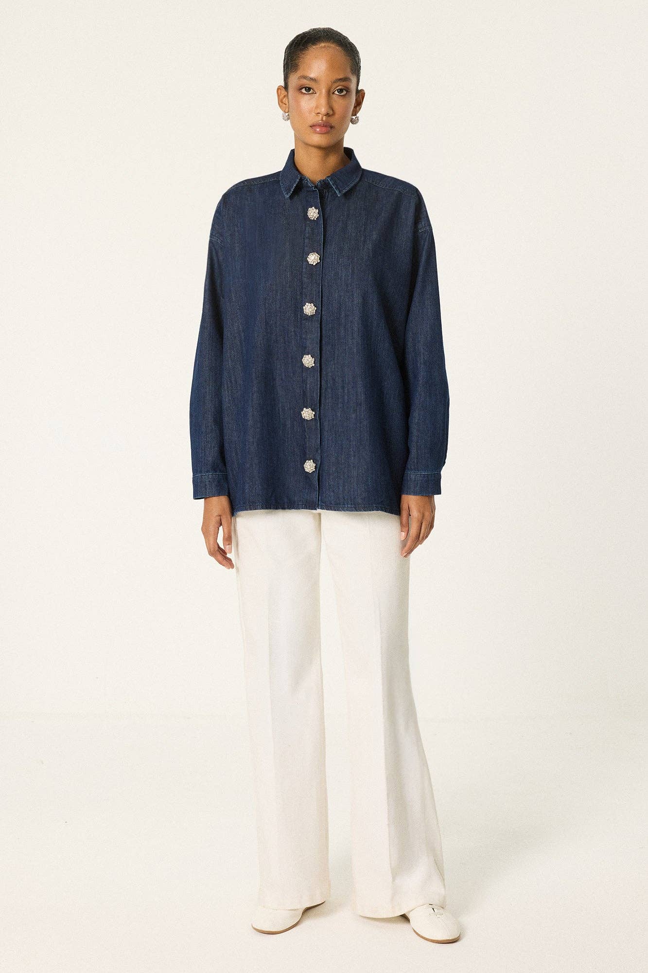 Jewelled Button Denim Shirt