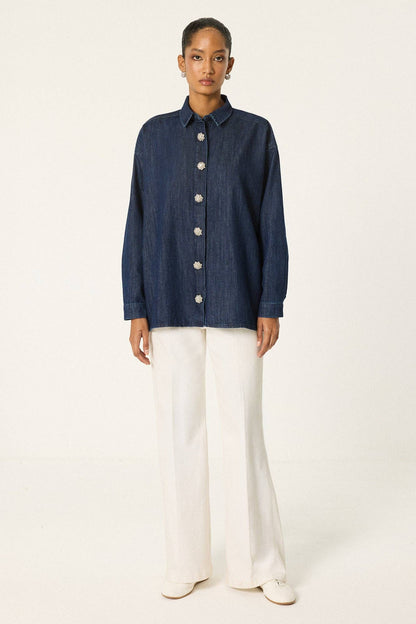 Jewelled Button Denim Shirt